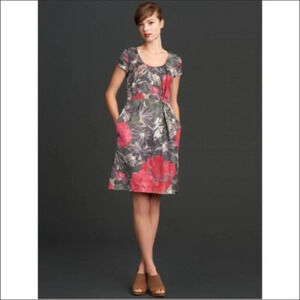 Banana Republic Pink and Gray Floral Midi Dress